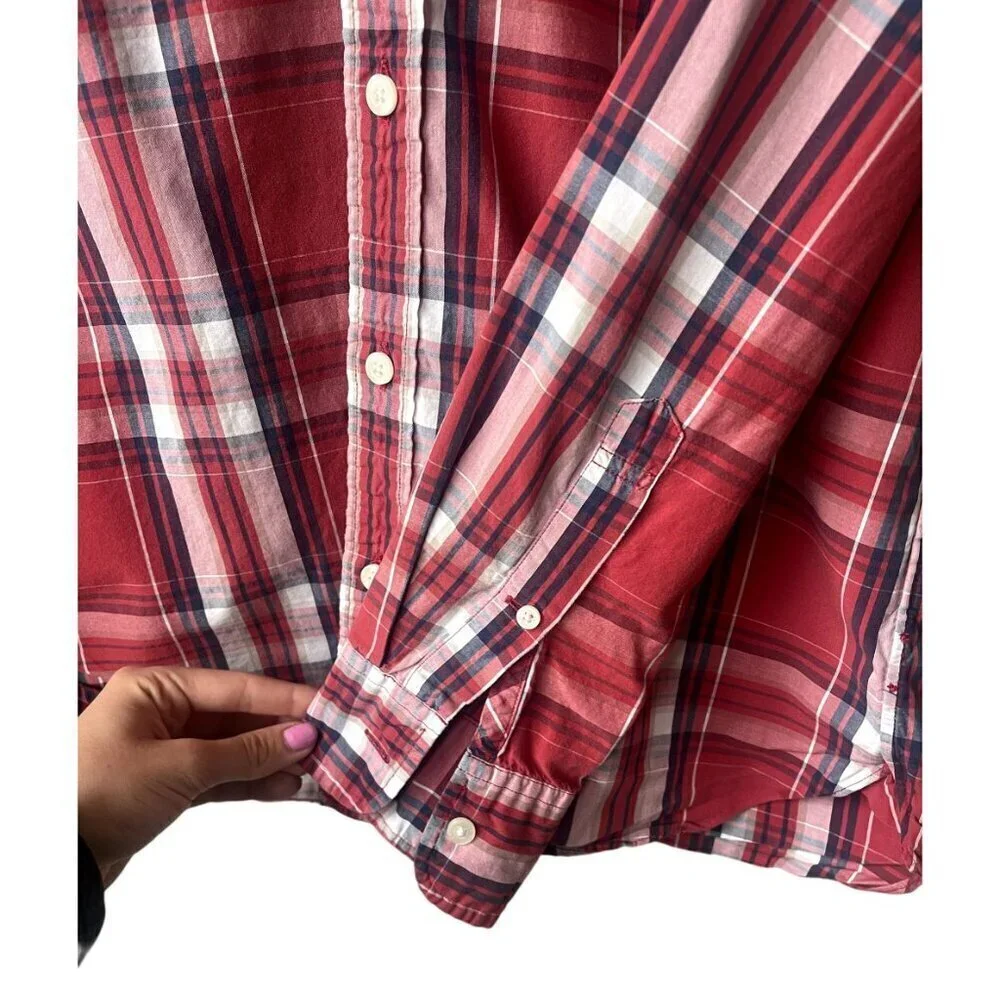 J.Crew Mens Slim Fit Red Plaid Cotton Sz M Long Sleeve Preppy‎ Button Down Shirt